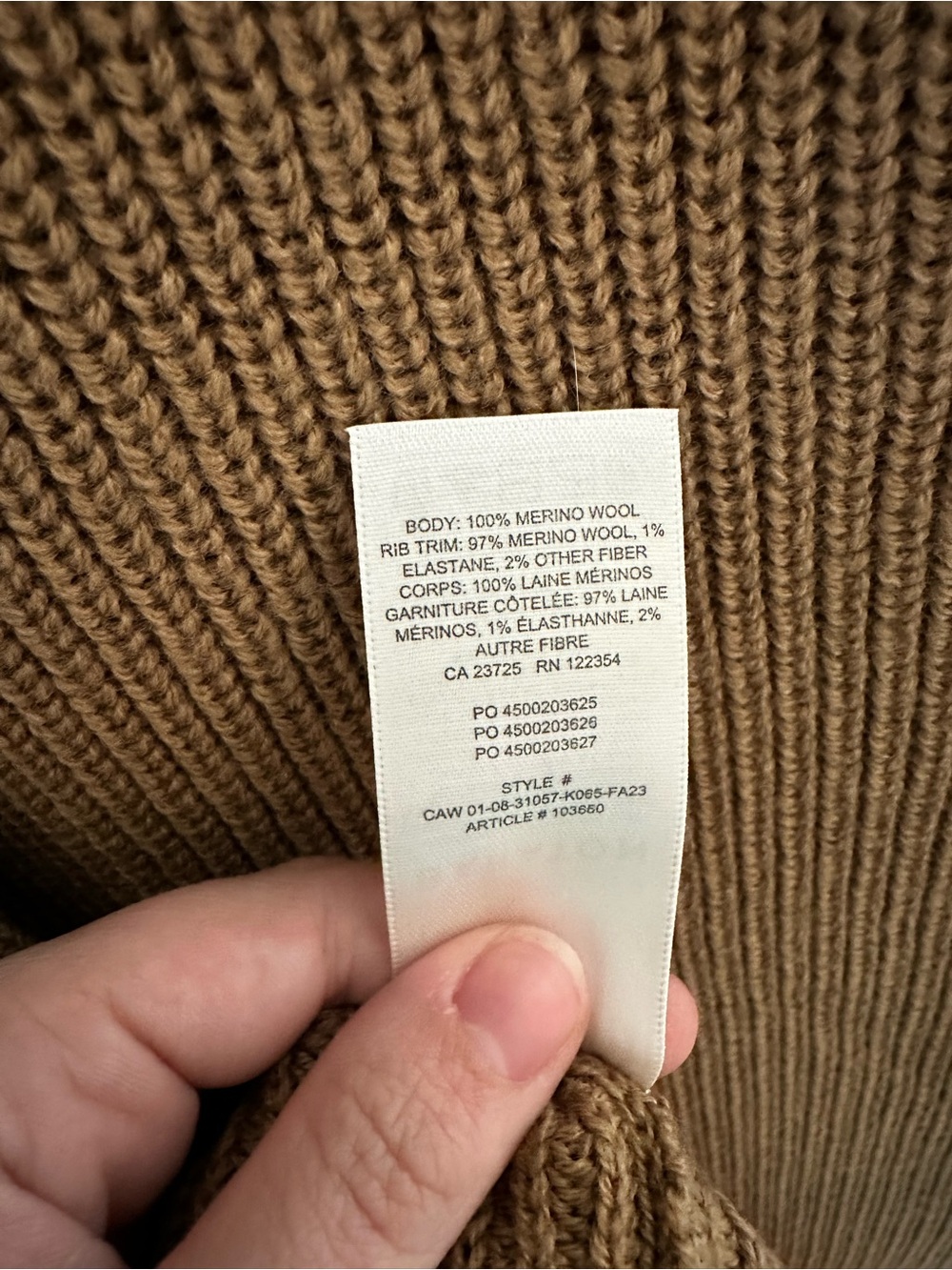 Aritzia Sleeveless Ribbed Midi Dress - Camel 100% Marino wool - Picture 5 of 5